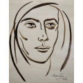 * JOHANNES MEINTJES: ORIGINAL, SIGNED & DATED BRUSH SKETCH OF A MALE FACE : A BEAUTY OF NOTE!!