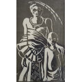 * MAURICE VAN ESSCHE: MOTHER AND CHILD: ORIGINAL GRAPHIC ART (LINO) SIGNED BY THE ARTIST