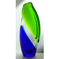 ** MODERN COBALT BLUE & EMERALD GREEN CZECH ART GLASS VASE, DESIGNED BY LADISLAV PALECEK IN 1977