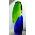 ** MODERN COBALT BLUE & EMERALD GREEN CZECH ART GLASS VASE, DESIGNED BY LADISLAV PALECEK IN 1977