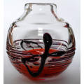 * RARE & HIGHLY SOUGHT AFTER MODERN MOSER SUHAJEK VASE WITH RED AND BLACK/PURPLE RANDOM STRAPS