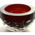 * A MAGNIFICENT & MOST ELEGANT CZECH ART GLASS BOWL : SOLID AND THICK-WALLED; DARK RED WITH BUBBLES