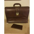 Vintage Leather Briefcase and Traveler`s Wallet
