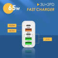 65W Usb C Charger, 5-Port Mobile Phone Charger