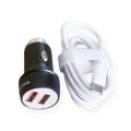 Dual Usb Port Smart Car Charger With Type C Usb Cable 3.1 A