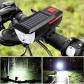 Solar Led 1200mah Battery Bicycle Headlight With Horn