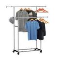 Roller Rod Rail Rack Stainless Steel Double Rod Clothes Hanger/Rack, Adjustable High Quality Double