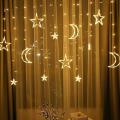 Multiple Modes Star And Moon Fairy Tale Curtain Light Warm White With Tail Plug Extension 8 Modes 3M