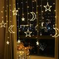 Multiple Modes Star And Moon Fairy Tale Curtain Light Warm White With Tail Plug Extension 8 Modes 3M