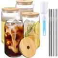 Convenient 4-Pack Beer Glass 500Ml Canned Special-Shaped Glass Beer Mug With Bamboo Lid Stainless St
