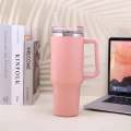 Convenient Cold Drink Cup With Handle And Straw, Stainless Steel Flat Bottom Cup With Handle