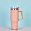 Convenient Cold Drink Cup With Handle And Straw, Stainless Steel Flat Bottom Cup With Handle