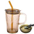 Thick Glass Cup With Lid And Straw (Random Colors)