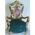Vintage Limoges Trinket Box in the form of an Armchair. Fragonard Lovers Theme.