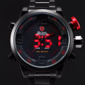 SHARK Digital Dual Movement 50MM HUGE Alarm Stainless Steel Case Leather Strap Sport Watch BRAND NEW