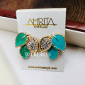 Must see! Retail: R1450.00 AMRITA NEW YORK Crystal Enamel Leaf Studs Turquoise