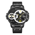 WEIDE Men's Gigantaur 50mm Black Leather Dual Time + ALARM Watch BRAND NEW official SA store