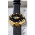Retail: R8299.00 VERSACE Women's Medusa Parisan Black Leather Watch BRAND NEW NEW IN BOX