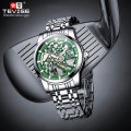 Retail: R2,399.00 TEVISE ® Men`s Skeleton II Classic Steel Silver/Green Watch BRAND NEW