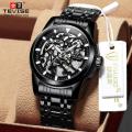 Retail: R2,399.00 TEVISE ® Men`s Skeleton II Classic Steel Black Edition Watch BRAND NEW