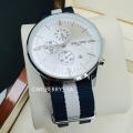 TOM & FRED Piper Chronograph Ice Silver Watch with Nylon Nautical Strap