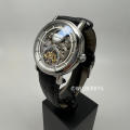 factory defect TEVISE ® Men`s FLYWHEEL Automatic Silver Black Leather Watch