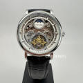 factory defect TEVISE ® Men`s FLYWHEEL Automatic Silver Black Leather Watch