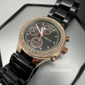 BREDA Women`s Glamor Crystal Watch with Resin Black Strap