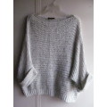 Light Grey Knitted 3/4 Sleeve Batwing Sweater