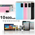 Universal 10 600mAh Power Bank with 2 x USB Ports. Fast Charge. Built in LED Lamp. Assorted Colors