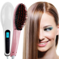 Fast Electric Hair Straightening Brush. With Temperature Controls. LED Display. Pink color.