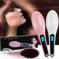 Hair Straightening Hot Iron Brush. With Temperature Controls. LED Display. Pink color.