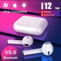 i12 Wireless Earphones. Compatible With Android, iOS, Windows and Mac OS. Bluetooth 5.0