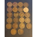 22 mixed SA Union half pennies. Bid per coin to take all