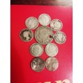 Sterling silver Great Britain coin lot. Mostly worn coins. 17grams