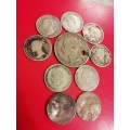 Sterling silver Great Britain coin lot. Mostly worn coins. 17grams