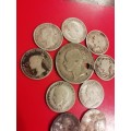 Sterling silver Great Britain coin lot. Mostly worn coins. 17grams