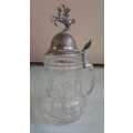 LARGE 28CM GERMAN BEER GLASS MUG WITH PEWTER LID OF ARMY HORSE RIDER