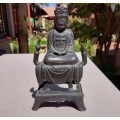 CHINESE BUDDHISM KUAN YIN (GODDESS OF MERCY) CAST BRONZE STATUE ON SMALL TABLE STAND