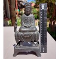 CHINESE BUDDHISM KUAN YIN (GODDESS OF MERCY) CAST BRONZE STATUE ON SMALL TABLE STAND