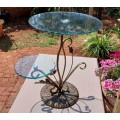 HIGH CLASS DINING CAST IRON AND TEMPERED GLASS CAKE STAND