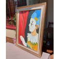 ORIGINAL CIRCUS WHITEFACE CLOWN VANESSA KARSHAGEN OIL PAINTING IN A NICE WOODEN FRAME