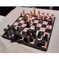 ONYX AND MARBLE CHESS SET MEXICAN MADE AZTEC STYLE HAND CARVED VINTAGE