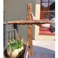 HANDMADE WOODEN CROSS DECORATED WITH NAILS AND VARNISH COATED