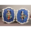 VINTAGE DEPOSE ITALY 1960S WALL MOUNTED 3-DIMENSIONAL RESIN FIGURES OF A GREETING COUPLE ON A VELVET