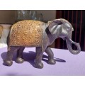 LUXURIOUS HANDMADE GOOD LUCK FENG SHUI RESIN STATUE OF A ROYAL ELEPHANT STRIDING FORWARD