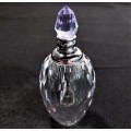 VINTAGE CHRYSTAL GLASS PERFUME BOTTLE WITH PURPLE COLOURED FACETTED STOPPER