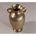 SOLID BRASS VASE WITH TWO RING EAR HANDLES 23CM HIGH HEAVY