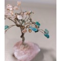 AVENTURINE AND ROSE QUARTZ GEMSTONE LEAF BONSAI TREE WITH BRASS TREE TRUNK AND BRANCHES