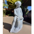 VERY OLD METALIC (NON MAGNETIC) FIGURINE GIRL WITH PIGTAILS FULLY COVERED IN A BLUE OXIDATION PATINA